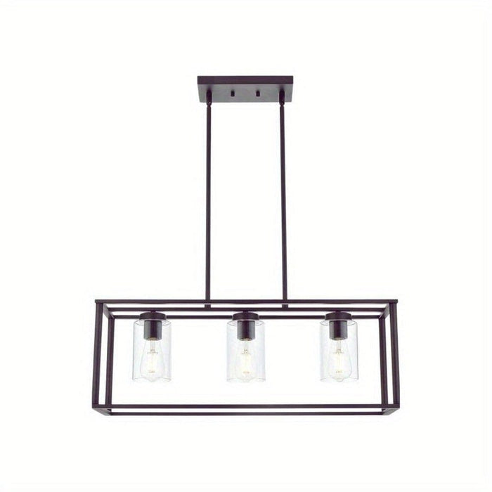 3-Light Contemporary Black Linear Pendant Light with Glass Shade, Farmhouse Hanging Pendant Light for Kitchen Island Dining Room-ErisView