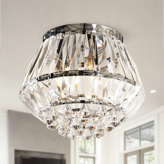 3-Light Diamond Shaped Chrome Crystal Flush Mount Light-ErisView