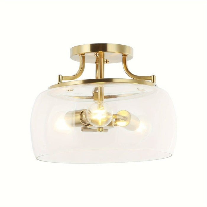 3-Light Dome Shaped Glass Semi Flush Mount Light, Gold Semi Flush Mount Light ErisView