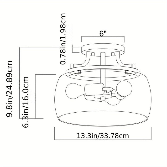 3-Light Dome Shaped Glass Semi Flush Mount Light, Gold Semi Flush Mount Light ErisView