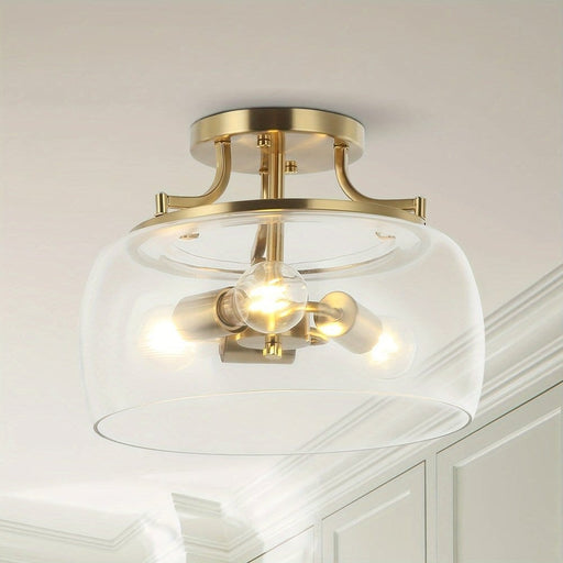 3-Light Dome Shaped Glass Semi Flush Mount Light, Gold Semi Flush Mount Light ErisView