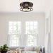 3-Light Drum Shaped Flush Mount Light, IndustrialBlack Flush Mount Light-ErisView