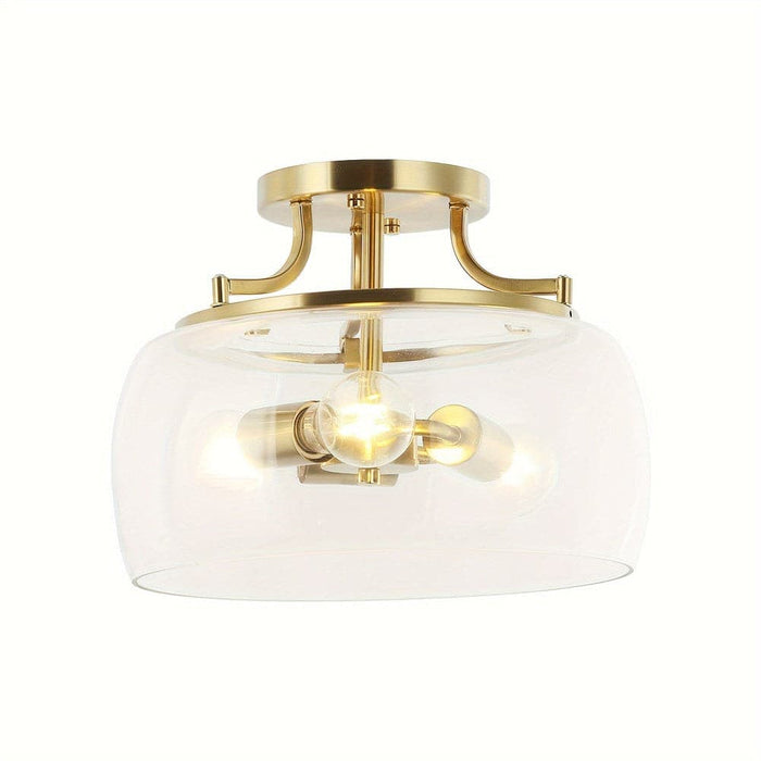 3-Light Gold Semi Flush Mount Light with Clear Glass-ErisView