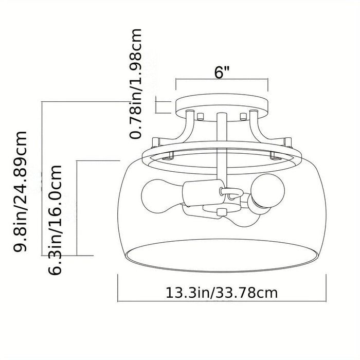 3-Light Gold Semi Flush Mount Light with Clear Glass-ErisView