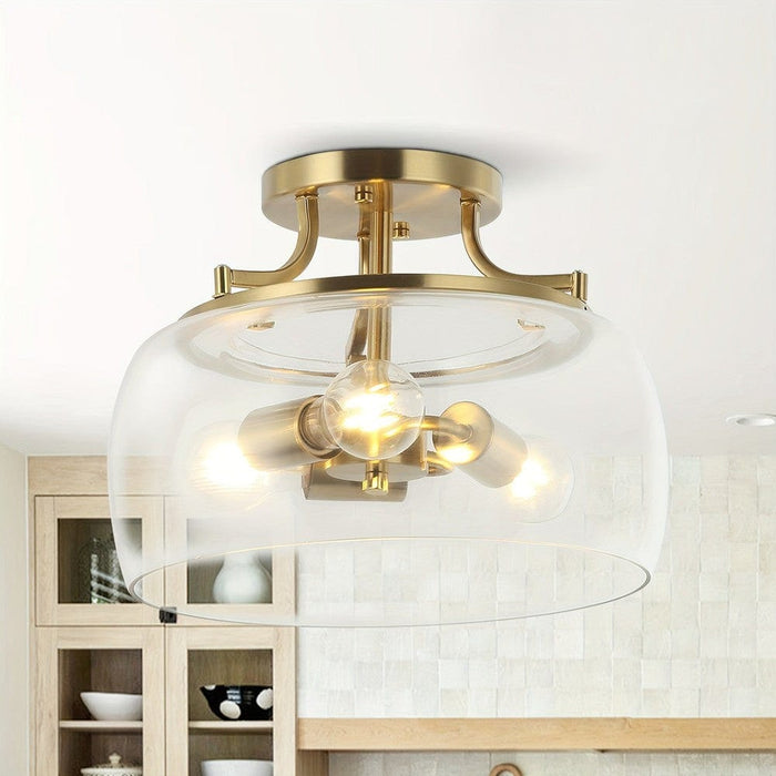 3-Light Gold Semi Flush Mount Light with Clear Glass-ErisView