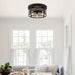 3-Light Industrial Black Drum Shaped Flush Mount Light with Crystal Caged-ErisView