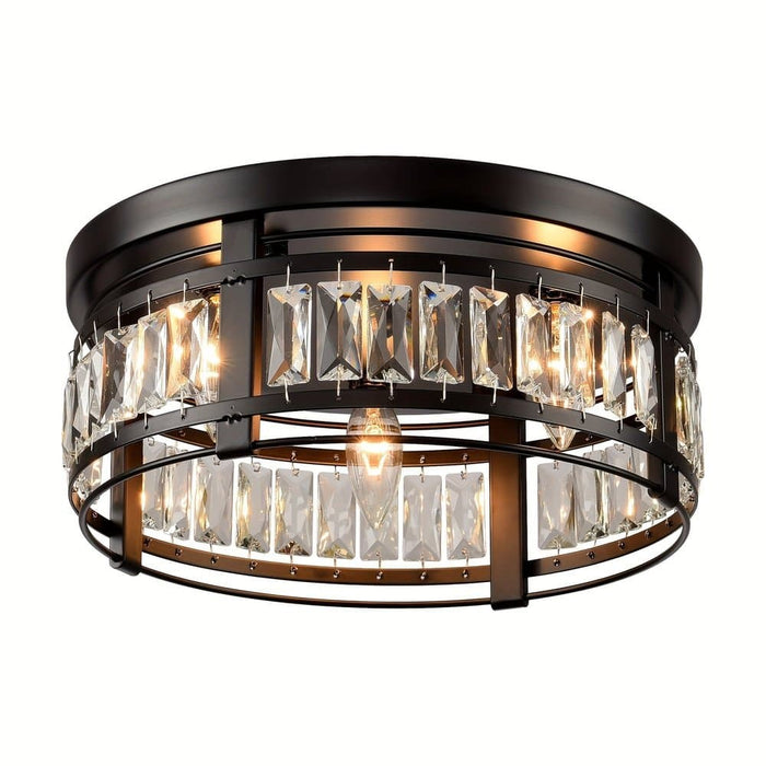 3-Light Matte Black LED Flush Mount Light, Round Modern Crystal Flush Mount Ceiling Light ErisView