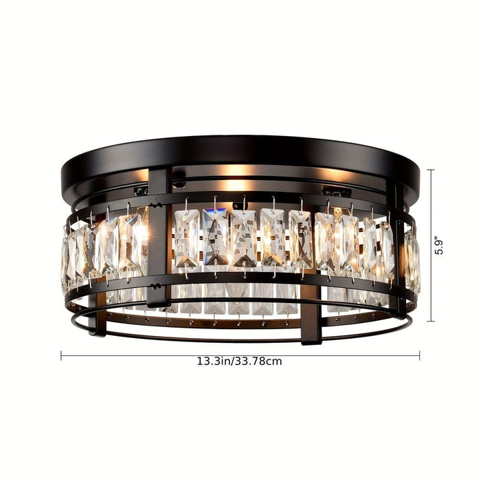 3-Light Matte Black LED Flush Mount Light, Round Modern Crystal Flush Mount Ceiling Light ErisView