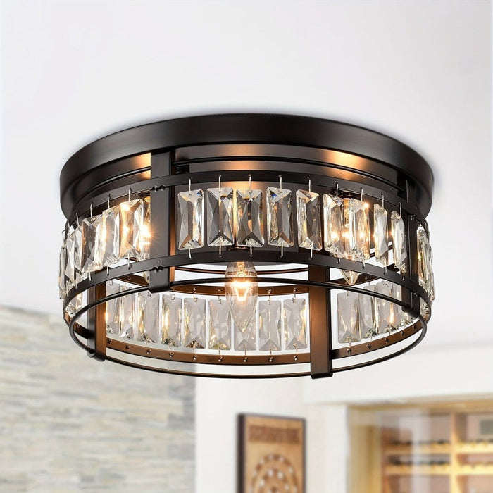 3-Light Matte Black LED Flush Mount Light, Round Modern Crystal Flush Mount Ceiling Light ErisView