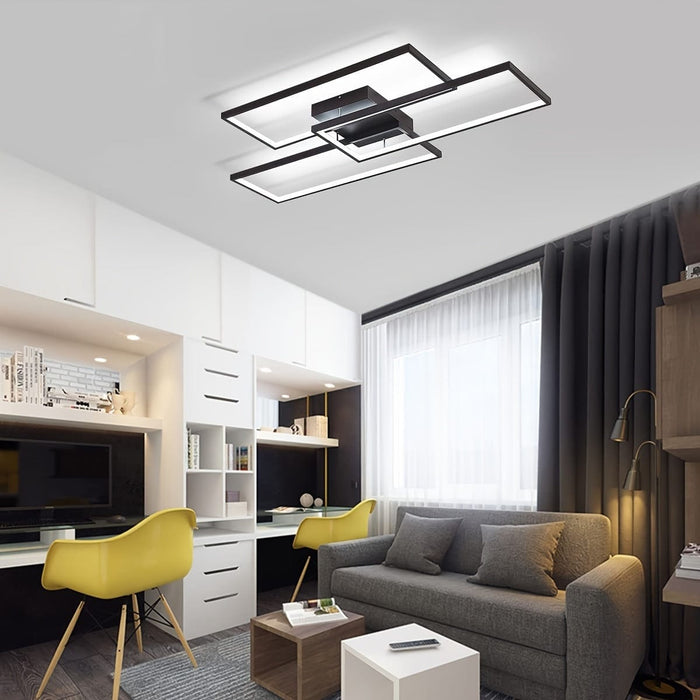 3-Rectangular Frame Flush Mount Ceiling Light Fixture, Modern Black LED Dimmable Ceiling Light for Dining Living Room Bedroom-ErisView