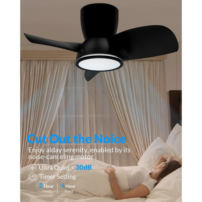 30 in. Flush Mount Ceiling Fans, Ceiling Fan with Lights and Remote, Quiet Low Profile Ceiling Fan with Light for Bedroom Kitchen Patio-7-ErisView