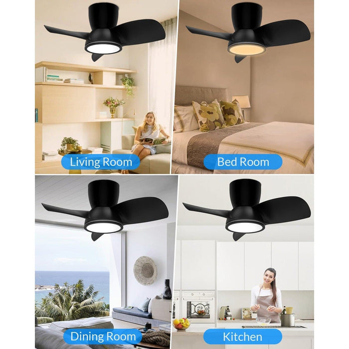 30 in. Flush Mount Ceiling Fans, Ceiling Fan with Lights and Remote, Quiet Low Profile Ceiling Fan with Light for Bedroom Kitchen Patio-8-ErisView