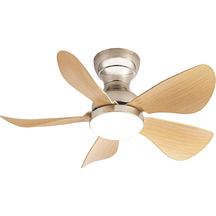 30 in. Nickel Wood Small Outdoor Ceiling Fan with Light Remote, Indoor Flush Mount Outdoor Ceiling Fan, 5 Reversible Blades Low Profile Ceiling Fan Light-1-ErisView