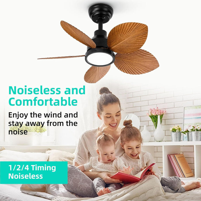 30 in. Reversible DC Ceiling Fan, Tropical Ceiling Fan, Remote Control Ceiling Fan and Light, Quiet Palm Leaf Ceiling Fan, Covered Ceiling Fan -5-ErisView