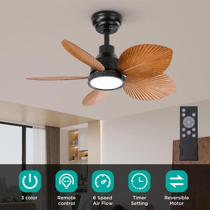 30 in. Reversible DC Ceiling Fan, Tropical Ceiling Fan, Remote Control Ceiling Fan and Light, Quiet Palm Leaf Ceiling Fan, Covered Ceiling Fan -7-ErisView