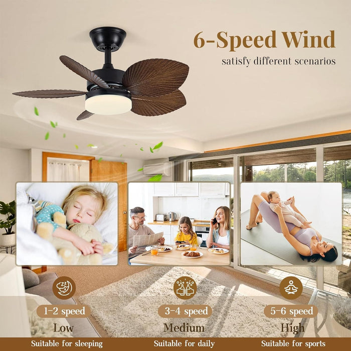 30 in. Tropical Ceiling Fans with Lights, Palm Leaf Ceiling Fan with Remote, Flush Mount Low Profile Ceiling Fan for Bedroom Kitchen Living Room-6-ErisView