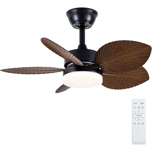 30 in. Tropical Ceiling Fans with Lights, Palm Leaf Ceiling Fan with Remote, Flush Mount Low Profile Ceiling Fan for Bedroom Kitchen Living Room-1-ErisView