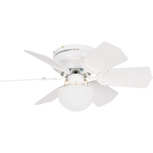 30 in. White Ceiling Fan with Light and 6 Reversible White Blades, Ceiling Fan with Opal Mushroom Glass-1-ErisView