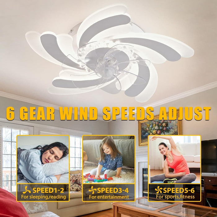 32 in. Flush Mount Ceiling Fan with Light, Remote Control Fan, Low Profile Flower Ceiling Fan-6-ErisView