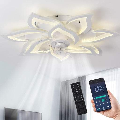 32 in. White Remote Control Ceiling Fan and Light, Modern Low Profile Flush Mount Ceiling Fan, Dimmable Energy Efficient Ceiling Fans-1-ErisView