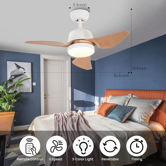 35 in. Ceiling Fans with LED Lights, 3 Blades Flush Mount Outdoor Remote Control Fan, Waterproof Modern Ceiling Fan for Indoor and Outdoor Use-2-ErisView