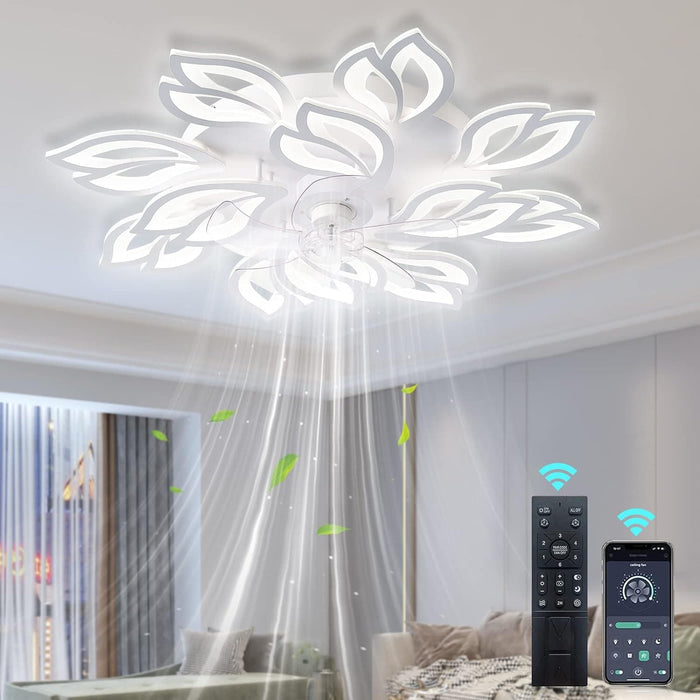 35 in. Modern Ceiling Fan with Light Remote APP Control, Flush Mount LED Dimmable Ceiling Fan, Low Ceiling Fan and Light, Bedroom Ceiling Fans-1-ErisView