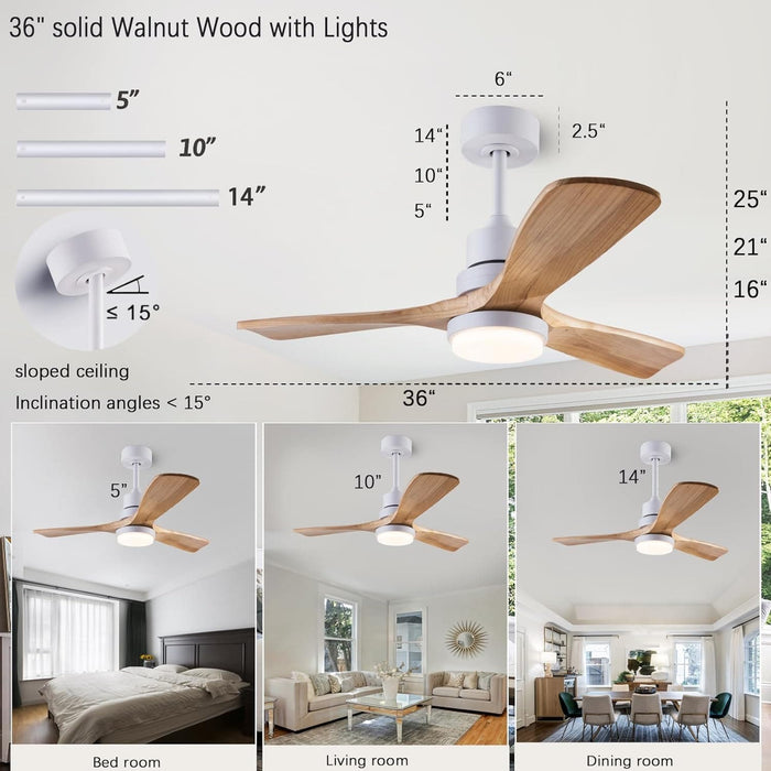 36 in. Ceiling Fan with Light and Remote, Modern Outdoor Fan, Indoor 3 Blade Wood Ceiling Fan for Kids' Room Bedroom, Office Ceiling Fan-2-ErisView