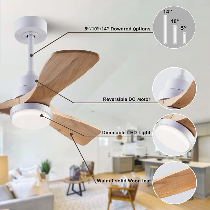 36 in. Ceiling Fan with Light and Remote, Modern Outdoor Fan, Indoor 3 Blade Wood Ceiling Fan for Kids' Room Bedroom, Office Ceiling Fan-5-ErisView