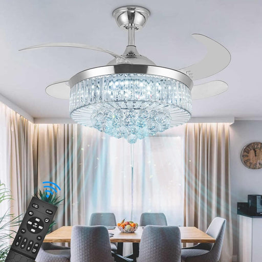 36 in. Crystal Ceiling Fan with LED Lights Remote, Modern Fandelier for Bedroom Living Room, Indoor Retractable Invisible Decorative Ceiling Fan-1-ErisView