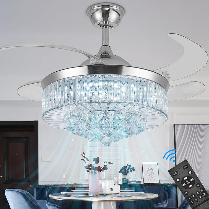 36 in. Invisible Ceiling Fan Chandelier, Modern Crystal Ceiling Fan with Light and Remote for Bedroom Living Room Dining Room, Decorative Ceiling Fan-1-ErisView