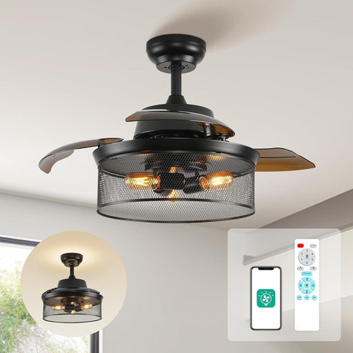 36 in. Pretty Ceiling Fans with Light Remote, Black Industrial Looking Ceiling Fan for Living Room Bedroom Kitchen, Outdoor Fan for Patio-1-ErisView