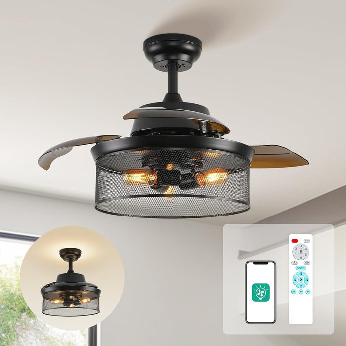 36 in. Pretty Ceiling Fans with Light Remote, Black Industrial Looking Ceiling Fan for Living Room Bedroom Kitchen, Outdoor Fan for Patio-1-ErisView