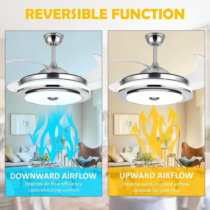 36 in. Retractable Ceiling Fan with Lights and Remote, Modern Ceiling Fan with LED Light, Dimmable Fandelier for Bedroom Living Room Dining Room-5-ErisView