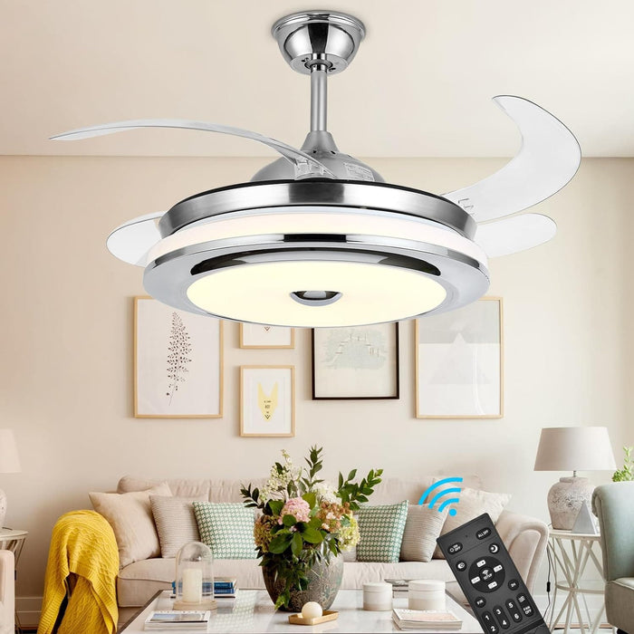 36 in. Retractable Ceiling Fan with Lights and Remote, Modern Ceiling Fan with LED Light, Dimmable Fandelier for Bedroom Living Room Dining Room-8-ErisView