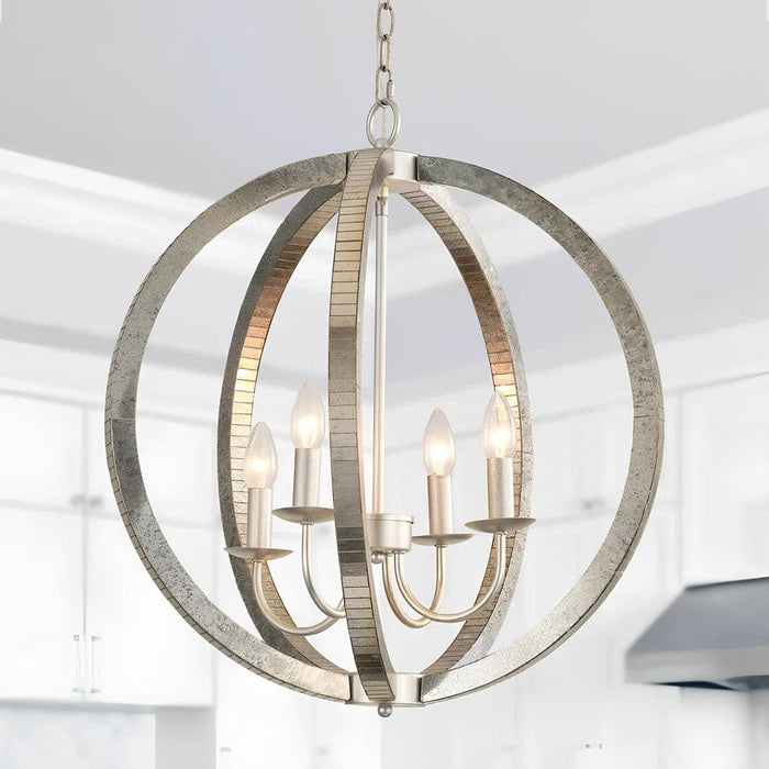 4 - Light Dimmable Wagon Wheel Chandelier, Modern Haning Adjustable Chandelier for Living Room Dining Room-ErisView