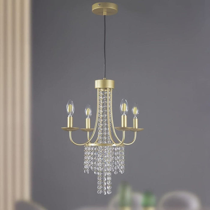 4-Light Luxury Gold Crystal Pendant Light, Modern Candle Ceiling Pendant Light Fixture for Kitchen Island Dining Room Hallway Foyer Bedroom-ErisView