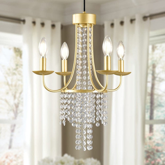 4-Light Luxury Gold Crystal Pendant Light, Modern Candle Ceiling Pendant Light Fixture for Kitchen Island Dining Room Hallway Foyer Bedroom-ErisView