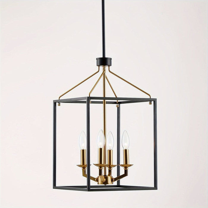 4-Light Modern Matte Black Gold Pendant Light with Cage, Contemporary Hanging Pendant Light for Living Room Dining Room-ErisView