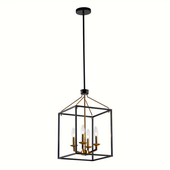 4-Light Modern Matte Black Gold Pendant Light with Cage, Contemporary Hanging Pendant Light for Living Room Dining Room-ErisView