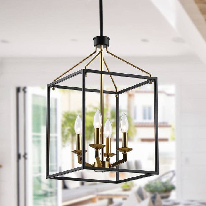 4-Light Modern Matte Black Gold Pendant Light with Cage, Contemporary Hanging Pendant Light for Living Room Dining Room-ErisView