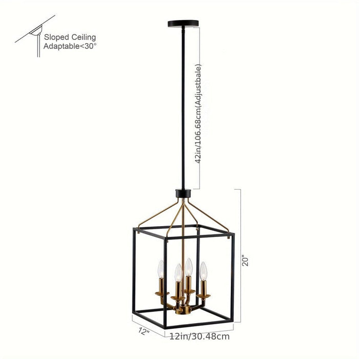 4-Light Modern Matte Black Gold Pendant Light with Cage, Contemporary Hanging Pendant Light for Living Room Dining Room-ErisView