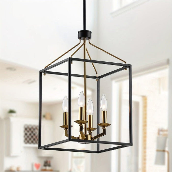 4-Light Modern Matte Black Gold Pendant Light with Cage, Contemporary Hanging Pendant Light for Living Room Dining Room-ErisView