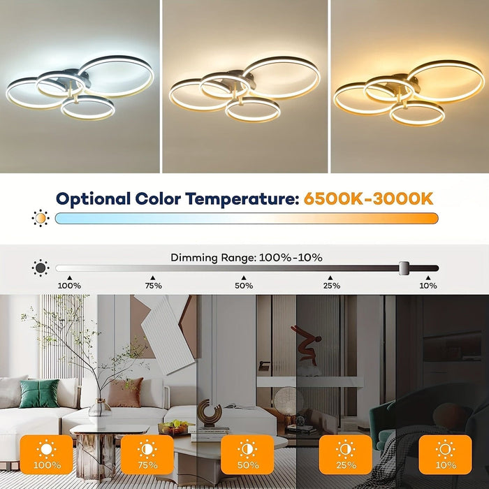 4-Ring Dimmable LED Flush Mount Light Ceiling Lamp with Remote for Living Room Bedroom Kitchen Dining Room Office-ErisView