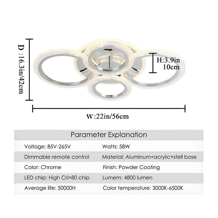 4-Ring LED Dimmable Flush Mount Ceiling Light Chandelier for Living Room Dining Room Bedroom-ErisView