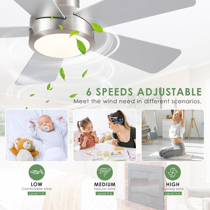 40 in. Modern Ceiling Fan with Lights Remote APP Control, Low Profile Reversible Flush Mount Ceiling Fan for Kitchen Bedroom, Brushed Nickel Ceiling Fan-4-ErisView