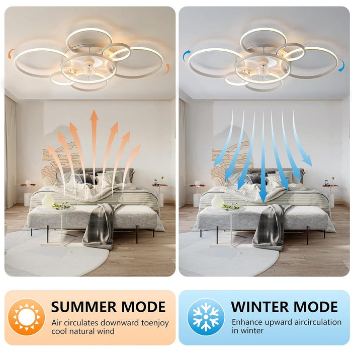 41 in. Modern Ceiling Fan with Light for Living Room, Flush Mount Ceiling Fan with Dimmable LED Light and Remote Control for Kids Room Bedroom-5-ErisView