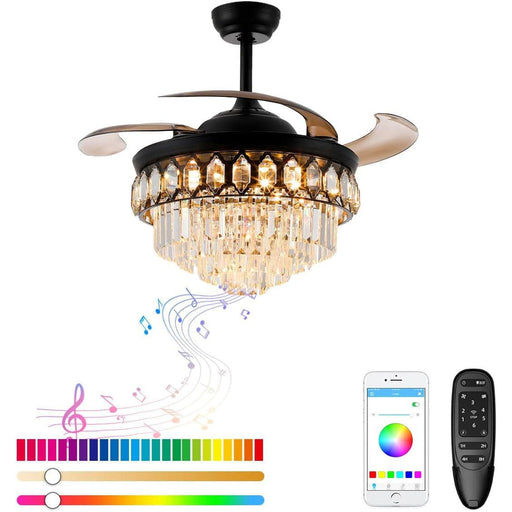 42 in. Black Modern Ceiling Fan with RGB LED Light Smart APP Remote Control Bluetooth Speaker for Bedroom Living Room-1-ErisView