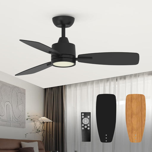 42 in. Black Outdoor Fans with Lights and Remote Control, Indoor Flush Mount Low Profile Ceiling Fan for Bedroom Living Room Kitchen Dining Room-1-ErisView