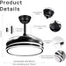 42 in. Black Retractable Ceiling Fan with Light and Remote Control for Bedroom Living Room Dining Room, Designer Fans-2-ErisView