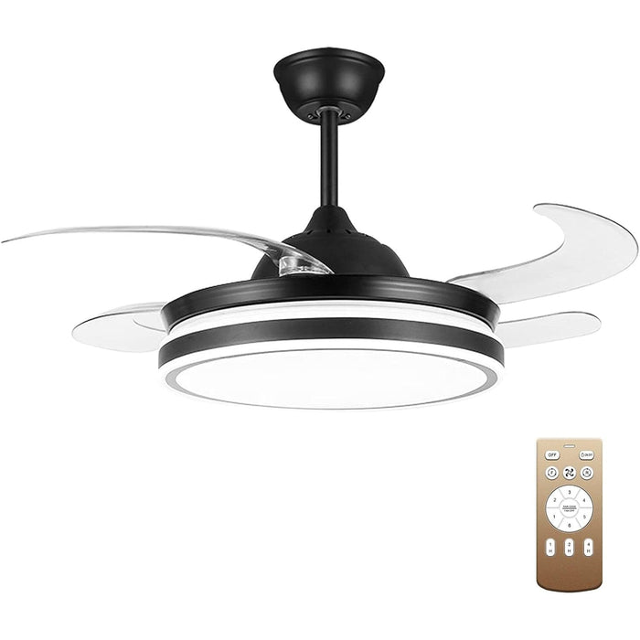 42 in. Black Retractable Ceiling Fan with Light and Remote Control for Bedroom Living Room Dining Room, Designer Fans-1-ErisView